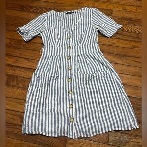 Abercrombie & Fitch Navy and White Vertical Stripe Midi Dress